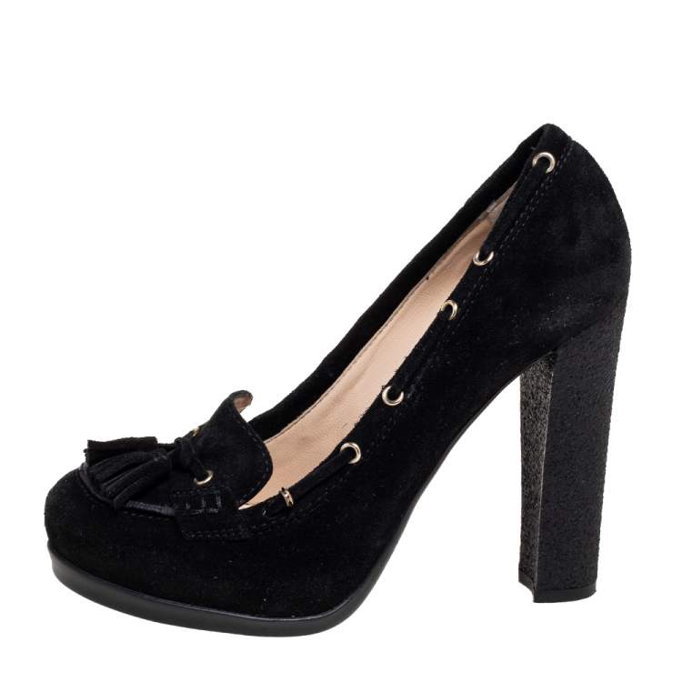 Pre Owned Fendi Black Suede Tassel Detail Loafer Pumps Size 37