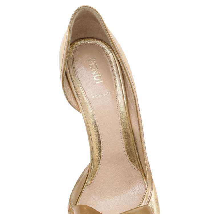 Pre Owned Fendi Gold Leather Bow Pumps Size38.5 