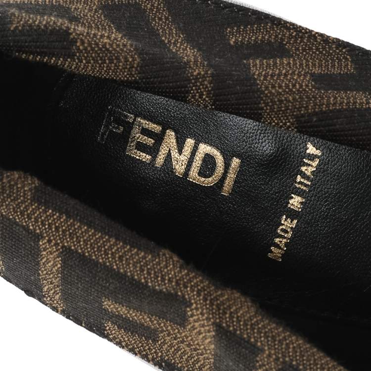 Pre Owned Fendi Black/Brown Leather And FF Zucca Canvas Envelope Booties Size 38.5