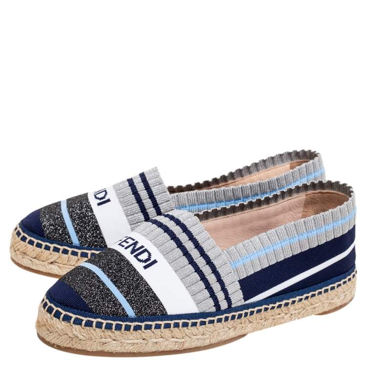 Pre Owned Fendi Multicolor Stretch Fabric Espadrille Flats Size 35