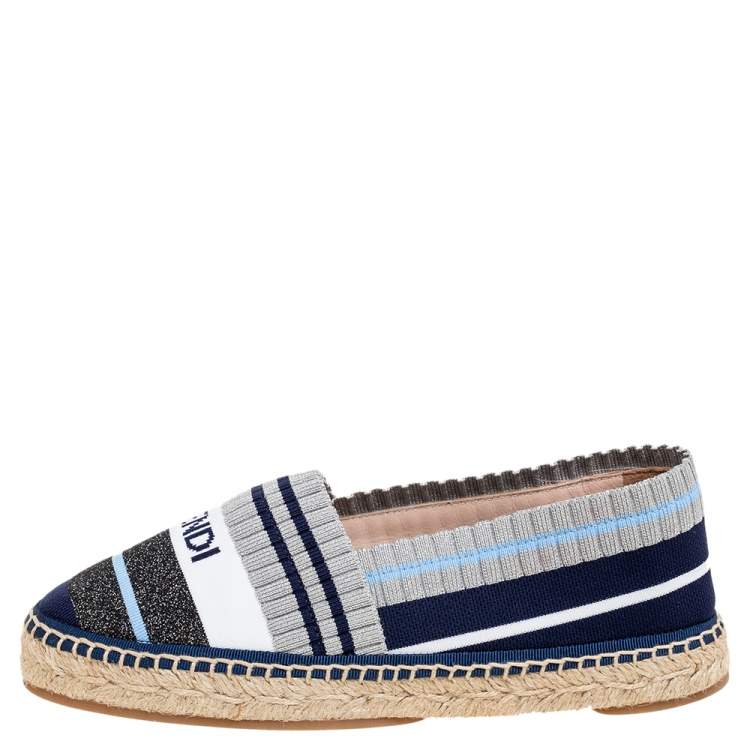 Pre Owned Fendi Multicolor Stretch Fabric Espadrille Flats Size 35