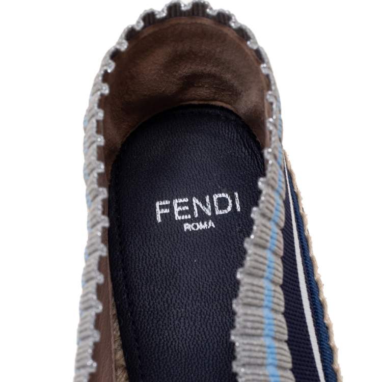 Pre Owned Fendi Multicolor Stretch Fabric Espadrille Flats Size 35