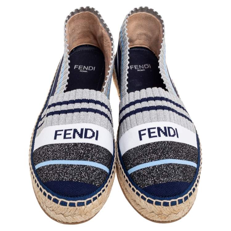 Pre Owned Fendi Multicolor Stretch Fabric Espadrille Flats Size 35