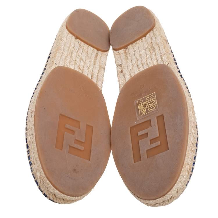 Pre Owned Fendi Multicolor Stretch Fabric Espadrille Flats Size 35