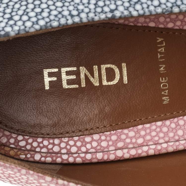 Pre Owned Fendi Pink/Blue Textured Leather Peep Toe Platform Pumps Size 40