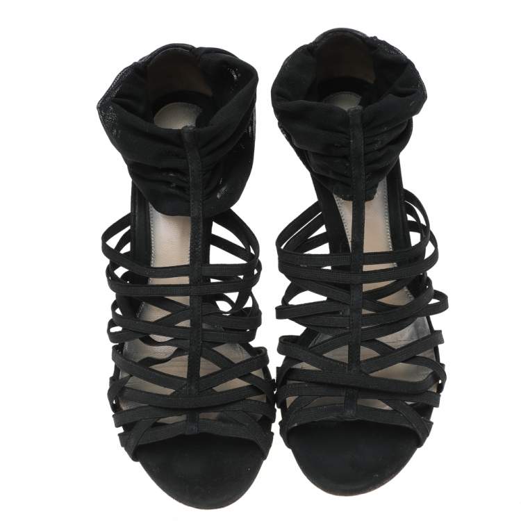Pre Owned Fendi Black Suede And Elastic Strappy Sandals Size 37