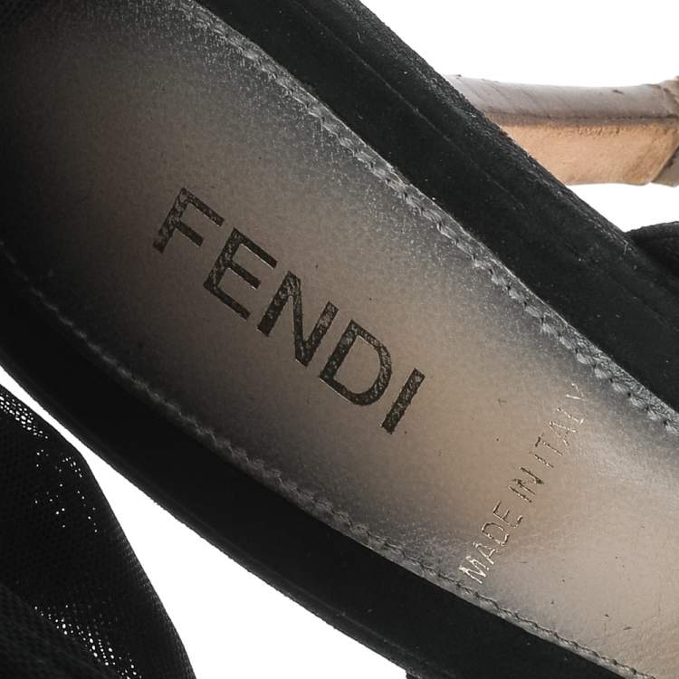 Pre Owned Fendi Black Suede And Elastic Strappy Sandals Size 37