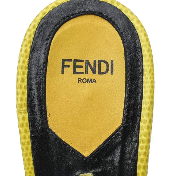 Pre Owned Fendi Multicolor Zucca Canvas And Patent Leather Trim Bow Slide Sandals Size 39