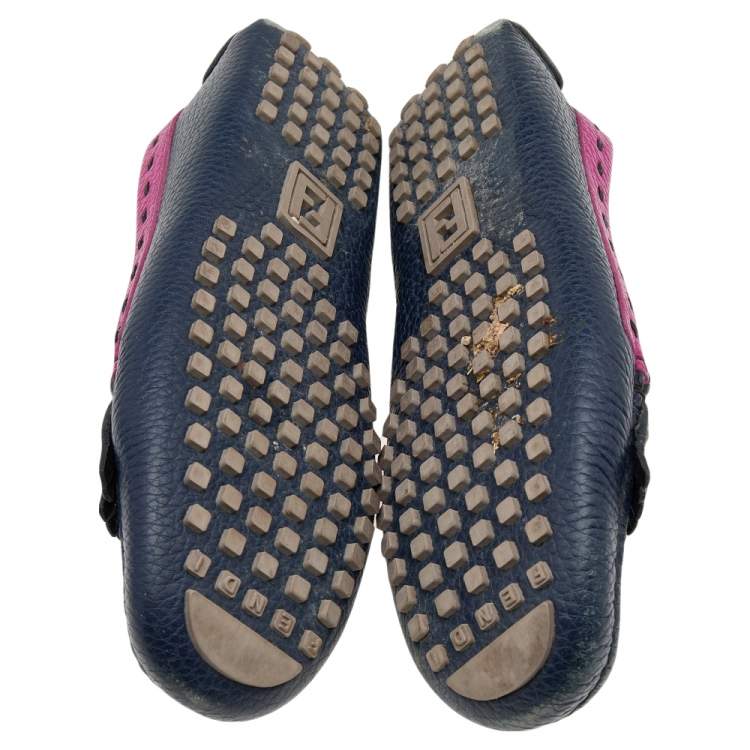 Pre Owned Fendi Multicolor Leather Monster Bugs Driver Loafers Size 37