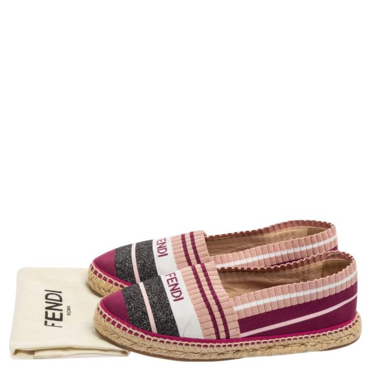 Pre Owned Fendi Multicolor Stretch Fabric Espadrille Flats Size 38