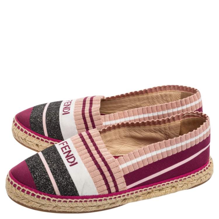 Pre Owned Fendi Multicolor Stretch Fabric Espadrille Flats Size 38