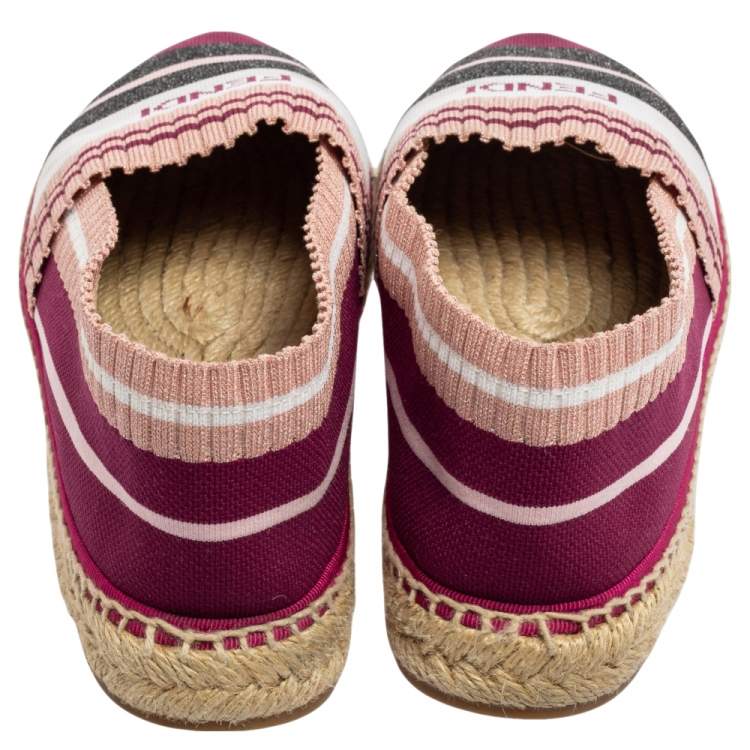 Pre Owned Fendi Multicolor Stretch Fabric Espadrille Flats Size 38