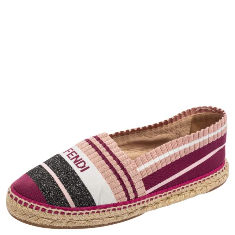 Pre Owned Fendi Multicolor Stretch Fabric Espadrille Flats Size 38