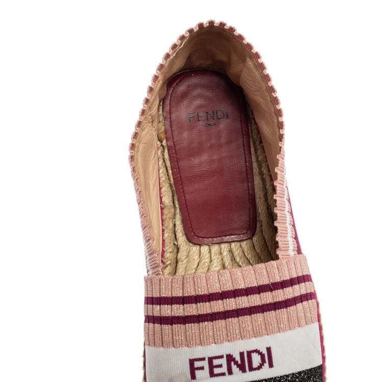 Pre Owned Fendi Multicolor Stretch Fabric Espadrille Flats Size 38