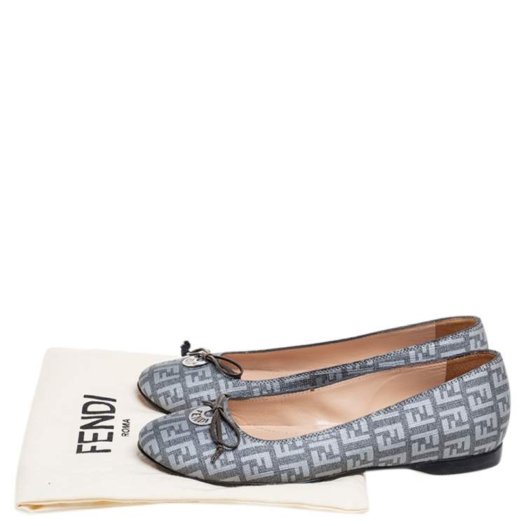 Pre Owned Fendi Grey Zucca Canvas Bow Ballet Flats Size 36  