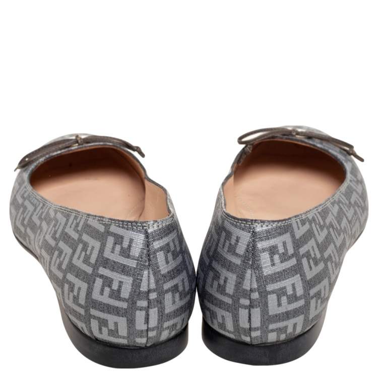 Pre Owned Fendi Grey Zucca Canvas Bow Ballet Flats Size 36  