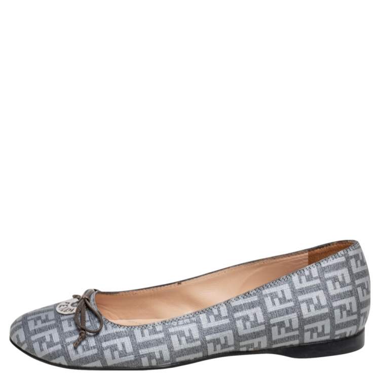 Pre Owned Fendi Grey Zucca Canvas Bow Ballet Flats Size 36  