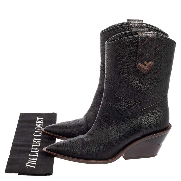 Pre Owned Fendi Dark Brown Leather Cowboy Boots Size 39