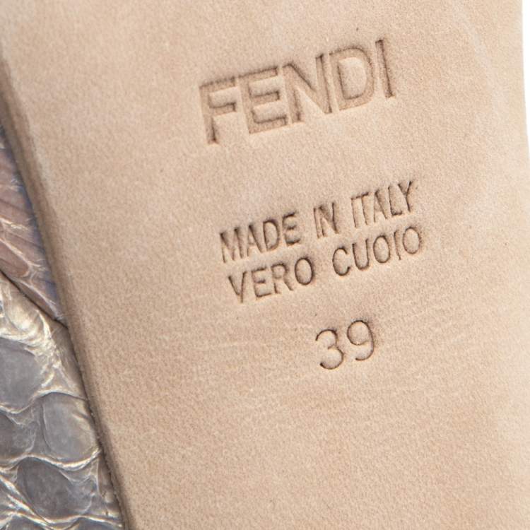 Pre Owned Fendi Metallic Gold Python Fendista Bow Slingback Platform Sandals Size 39