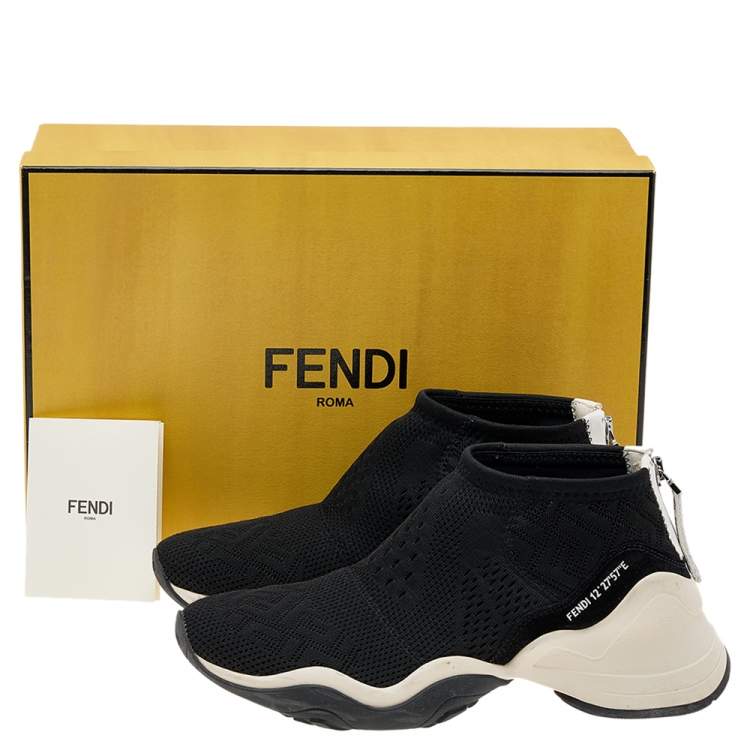 مملوكة مسبقًا Fendi Black Knit Fabric High Top Sneakers Size 39