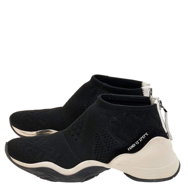 مملوكة مسبقًا Fendi Black Knit Fabric High Top Sneakers Size 39