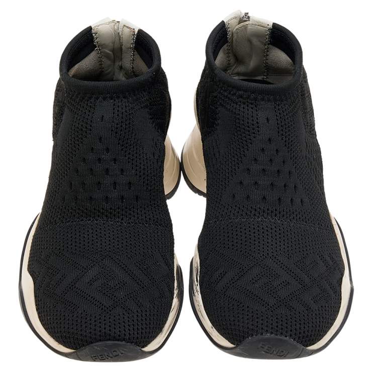 مملوكة مسبقًا Fendi Black Knit Fabric High Top Sneakers Size 39