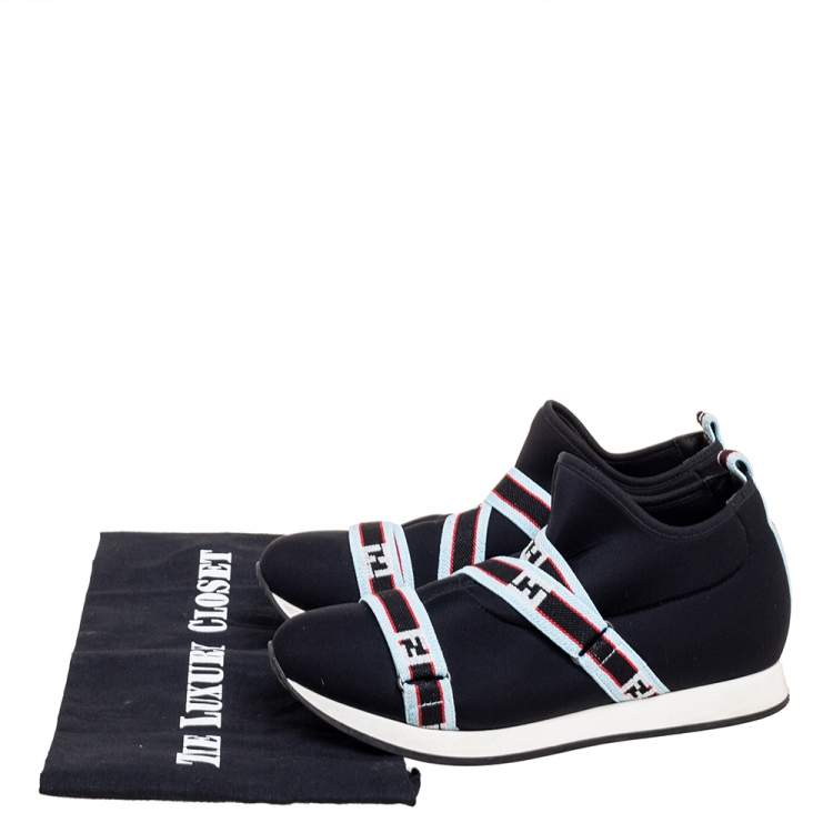 Pre Owned Fendi Black Neoprene FF Logo Strap Sneakers Size 36