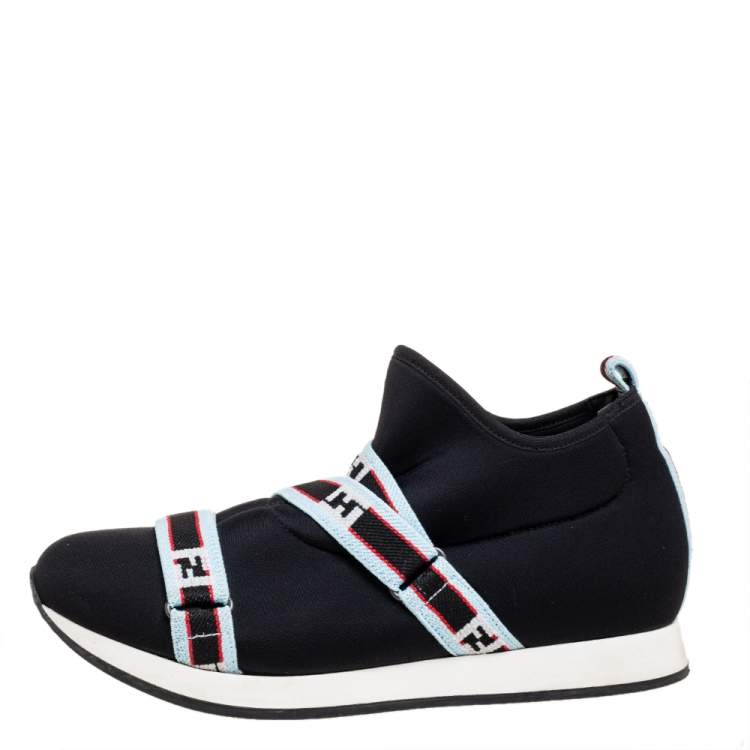 Pre Owned Fendi Black Neoprene FF Logo Strap Sneakers Size 36