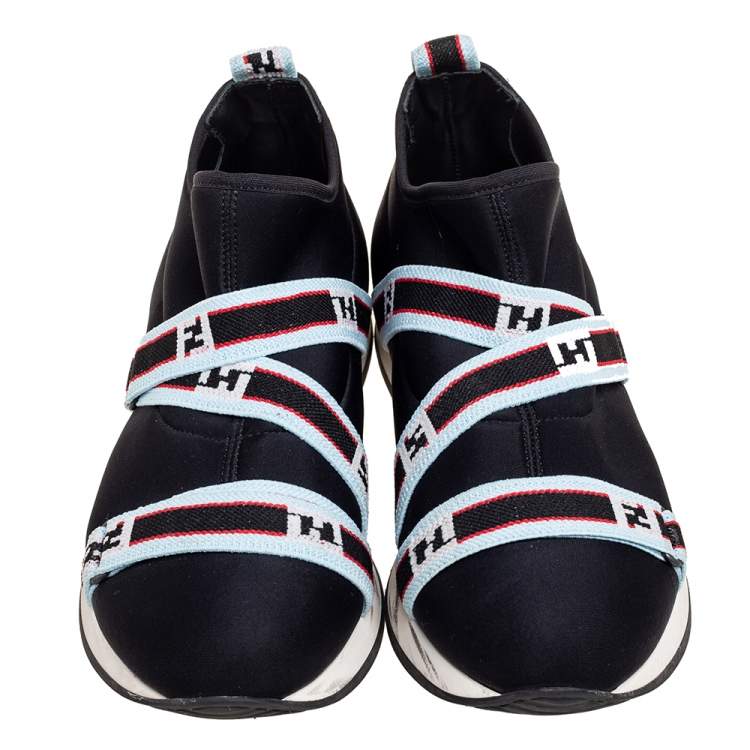 Pre Owned Fendi Black Neoprene FF Logo Strap Sneakers Size 36