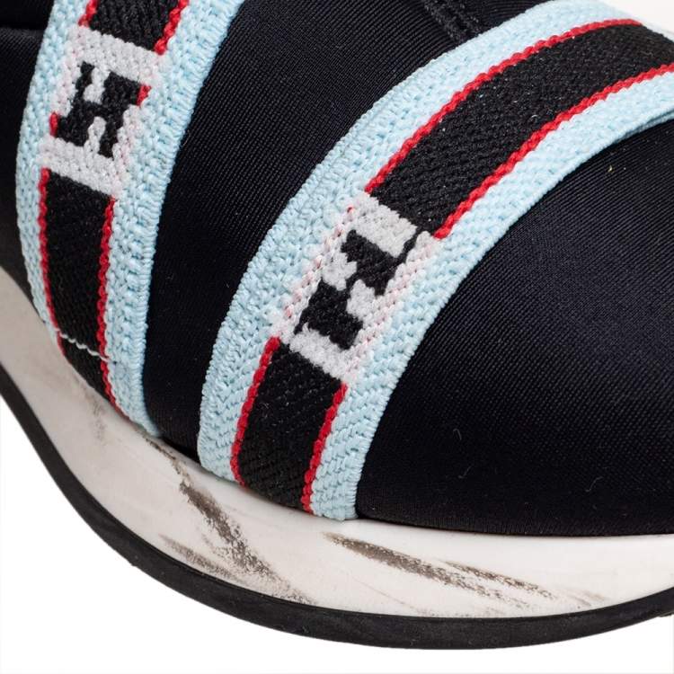 Pre Owned Fendi Black Neoprene FF Logo Strap Sneakers Size 36