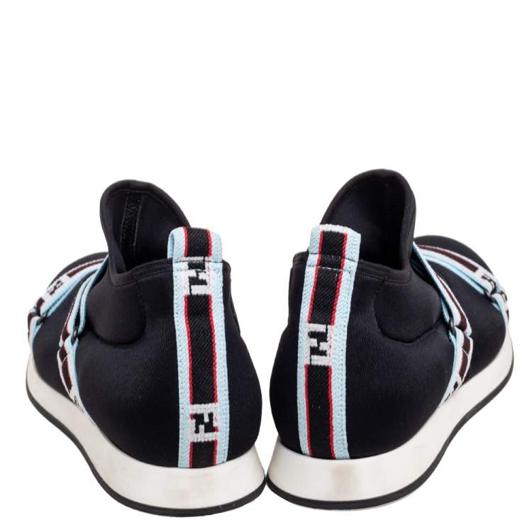 Pre Owned Fendi Black Neoprene FF Logo Strap Sneakers Size 36