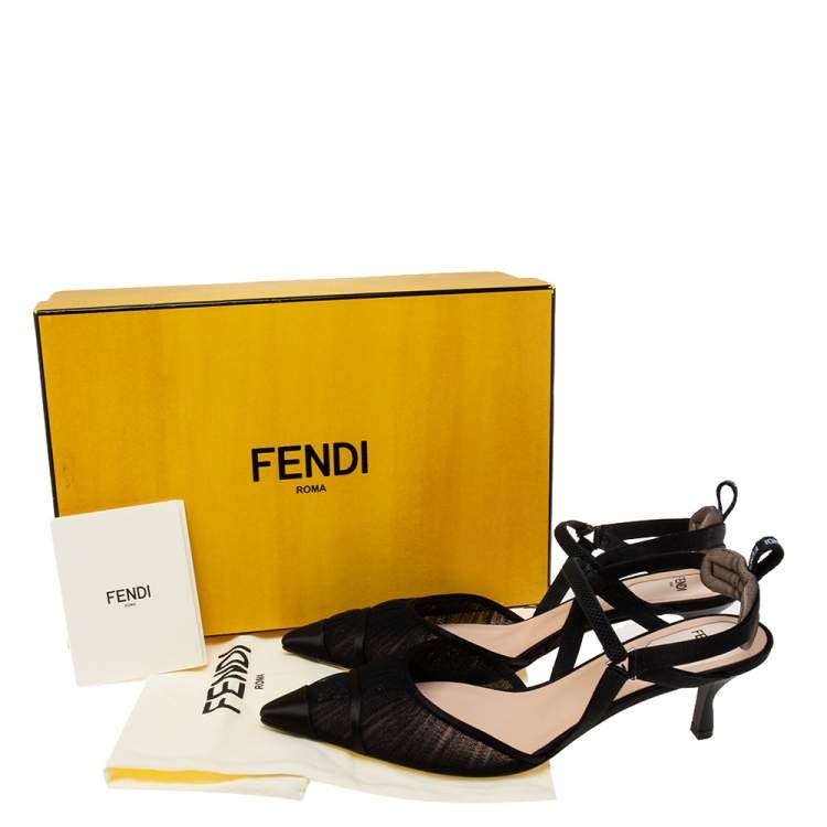 مملوكة مسبقًا Fendi Black Mesh  And Satin Colibri Lite Slingback Pumps Size 39