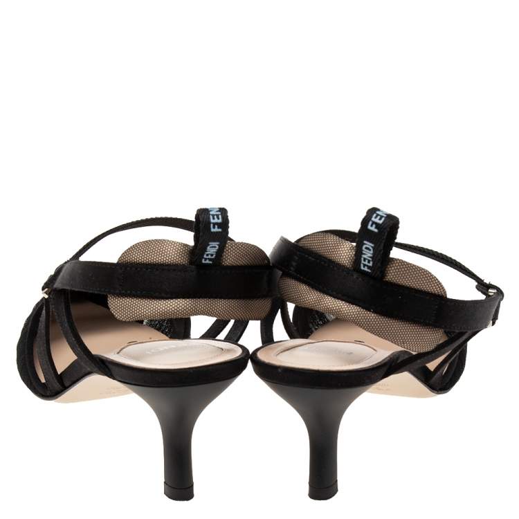 مملوكة مسبقًا Fendi Black Mesh  And Satin Colibri Lite Slingback Pumps Size 39