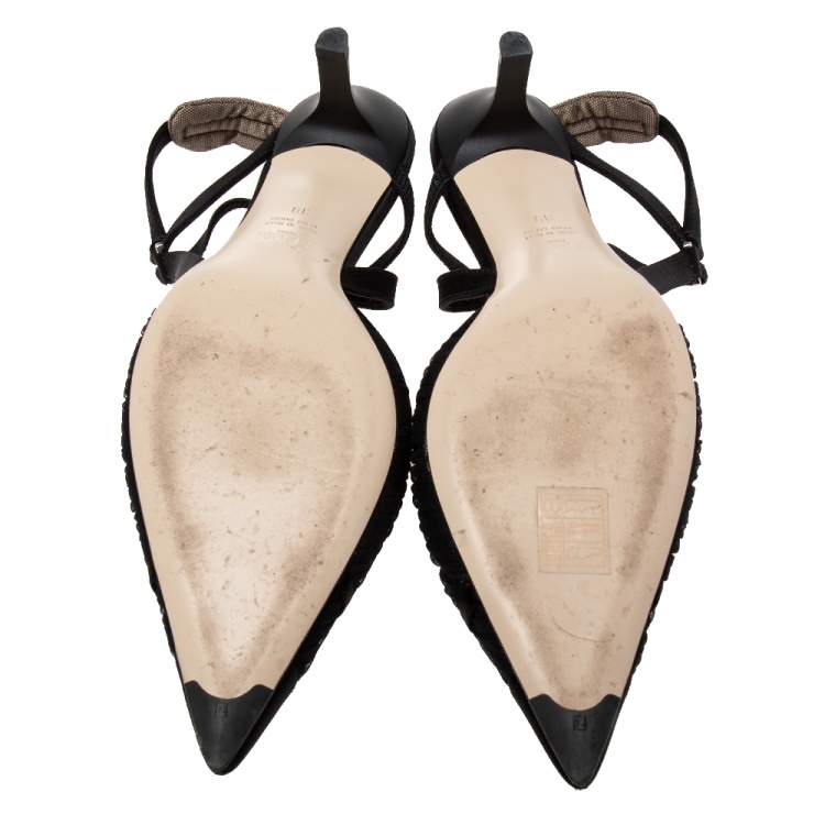 مملوكة مسبقًا Fendi Black Mesh  And Satin Colibri Lite Slingback Pumps Size 39