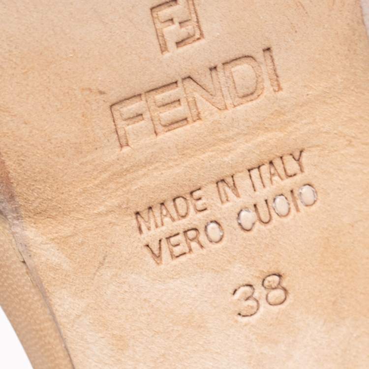Pre Owned Fendi Beige/Brown Leather Chain Ankle Strap Sandals Size 38