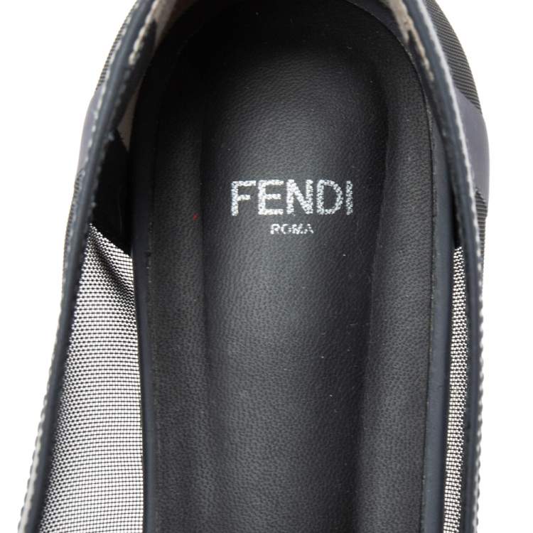 Pre Owned Fendi Black/Navy Blue Mesh Pointed Toe Ballet Flats Size 39.5