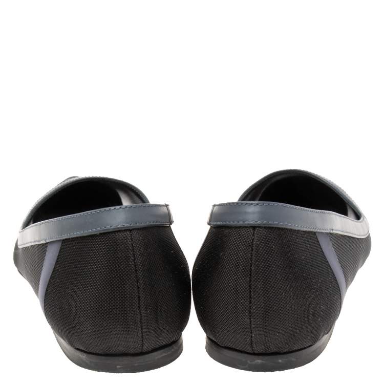 Pre Owned Fendi Black/Navy Blue Mesh Pointed Toe Ballet Flats Size 39.5