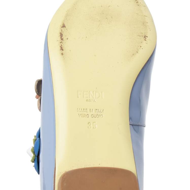 Pre Owned Fendi Sky Blue Patent Leather Flowerland Multistrap Flat Size 35