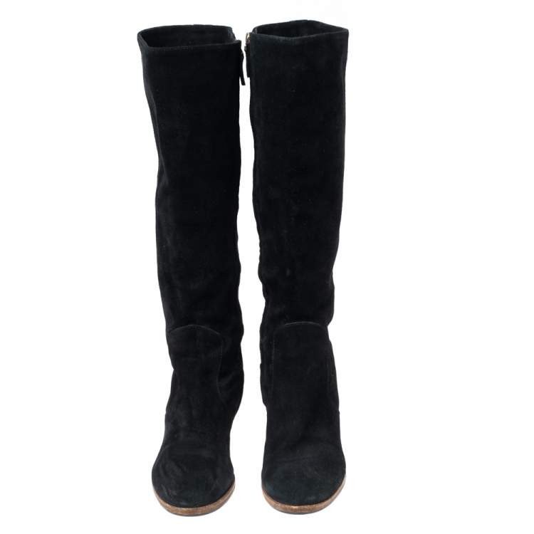 Pre Owned Fendi Black Suede Cathy Tall Wedge Boots Size 39