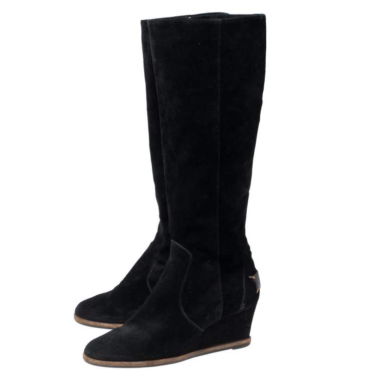 Pre Owned Fendi Black Suede Cathy Tall Wedge Boots Size 39