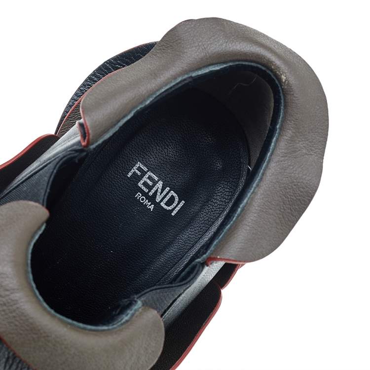 Pre Owned Fendi Black/Grey Leather Ruffled Booties Size 37