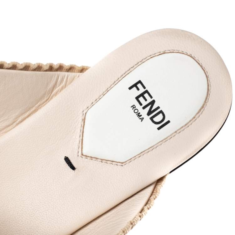 Pre Owned Fendi Navy Blue/ Pink Crisscross Knit and Fabric Bow Flat Slides Size 36
