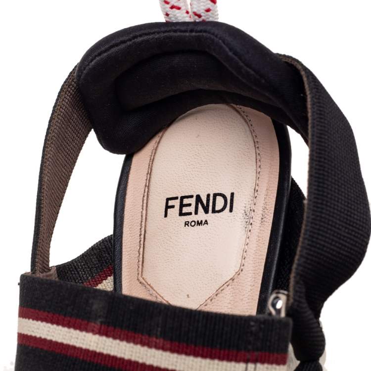 مملوكة مسبقًا Fendi Black/Brown Mesh and Canvas  Colibri Slingback Sandals Size 38.5