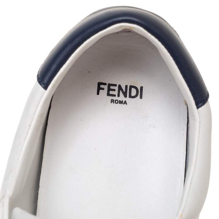 Pre Owned Fendi White Scalloped Leather Logo Rockoko Slip-On Sneakers Size 40