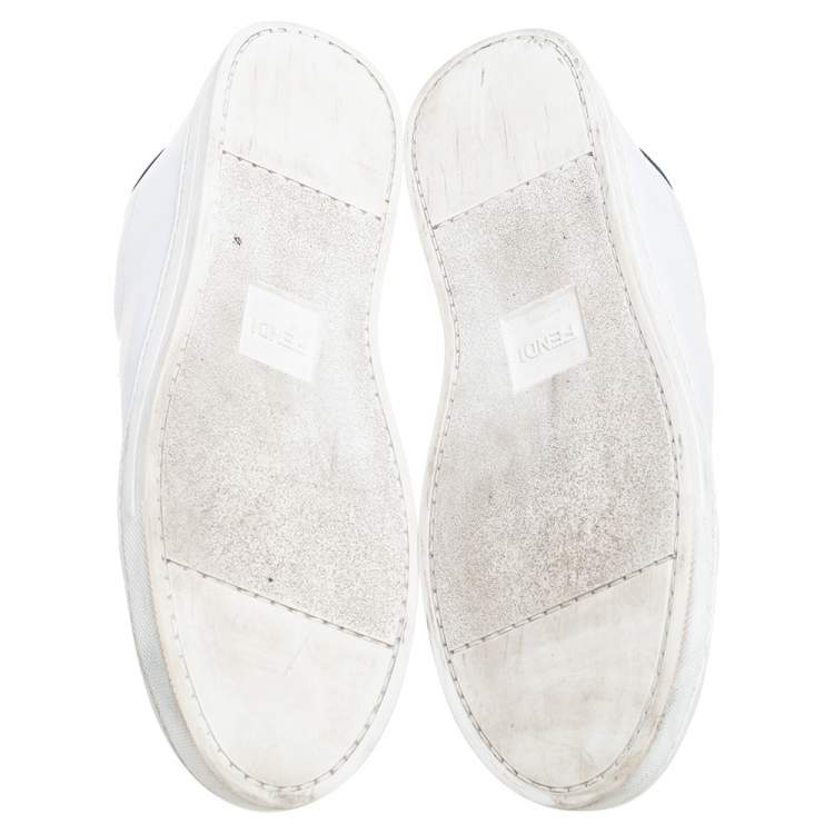 Pre Owned Fendi White Scalloped Leather Logo Rockoko Slip-On Sneakers Size 40