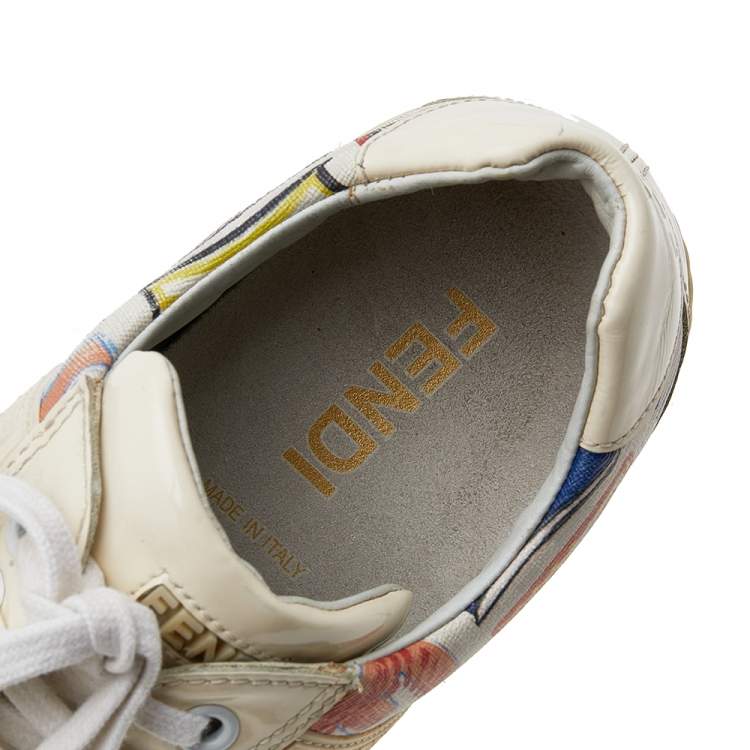 Pre Owned Fendi Multicolor Patent Leather And FF Print Coated Canvas Low Top Sneakers Size 37.5