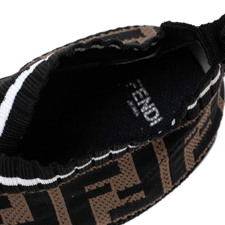 Pre Owned Fendi Black/Brown Zucca Print Knit Fabric and Mesh Rockoko Sneakers Size 38