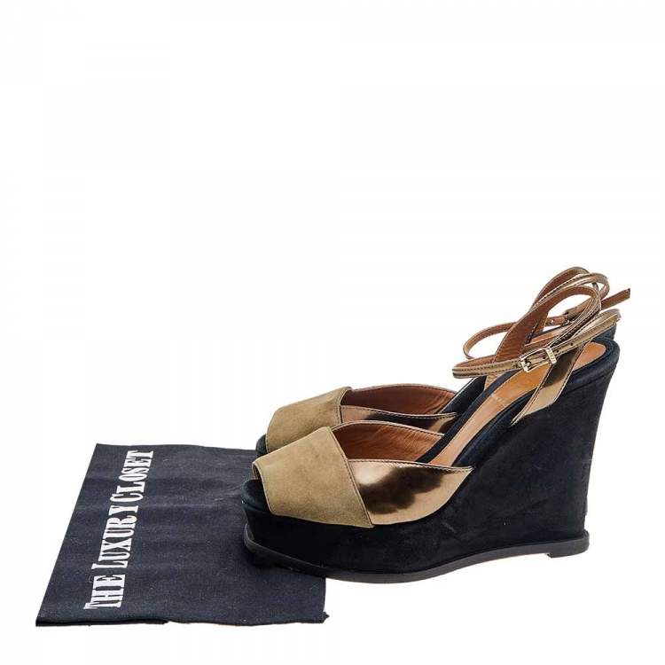 Pre Owned Fendi Multicolor Suede And Leather Fendista Wedge Platform Ankle Strap Sandals Size 36