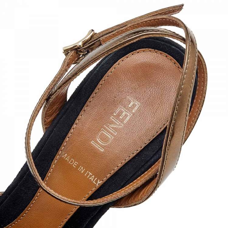 Pre Owned Fendi Multicolor Suede And Leather Fendista Wedge Platform Ankle Strap Sandals Size 36