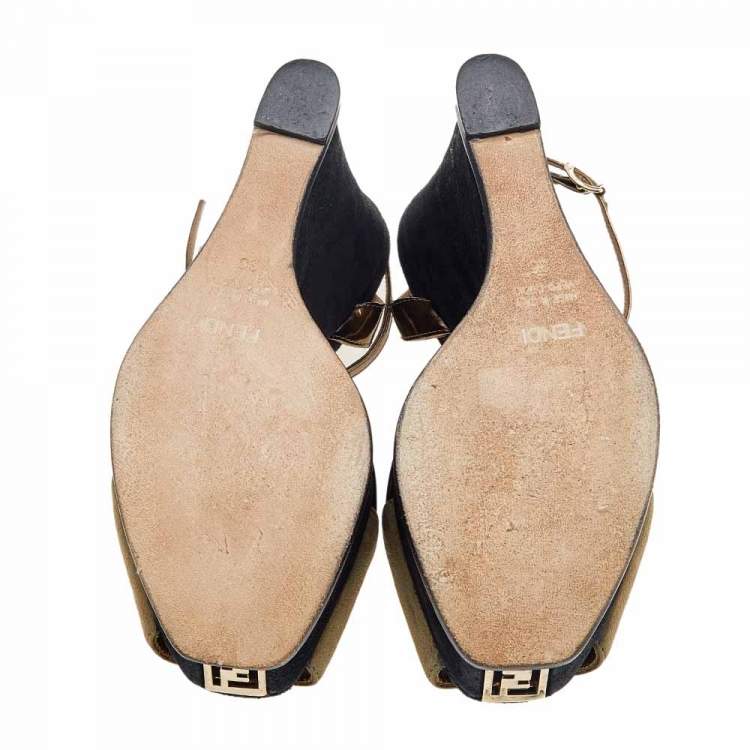 Pre Owned Fendi Multicolor Suede And Leather Fendista Wedge Platform Ankle Strap Sandals Size 36